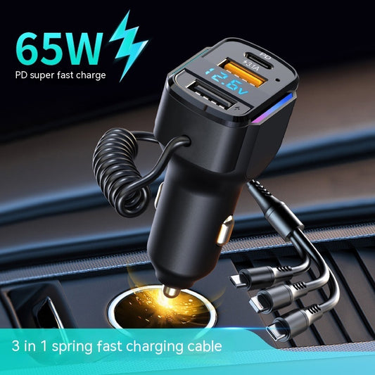 Car 3-in-1 Spring Wire Fast Charge Mobile Phone Charging Plug